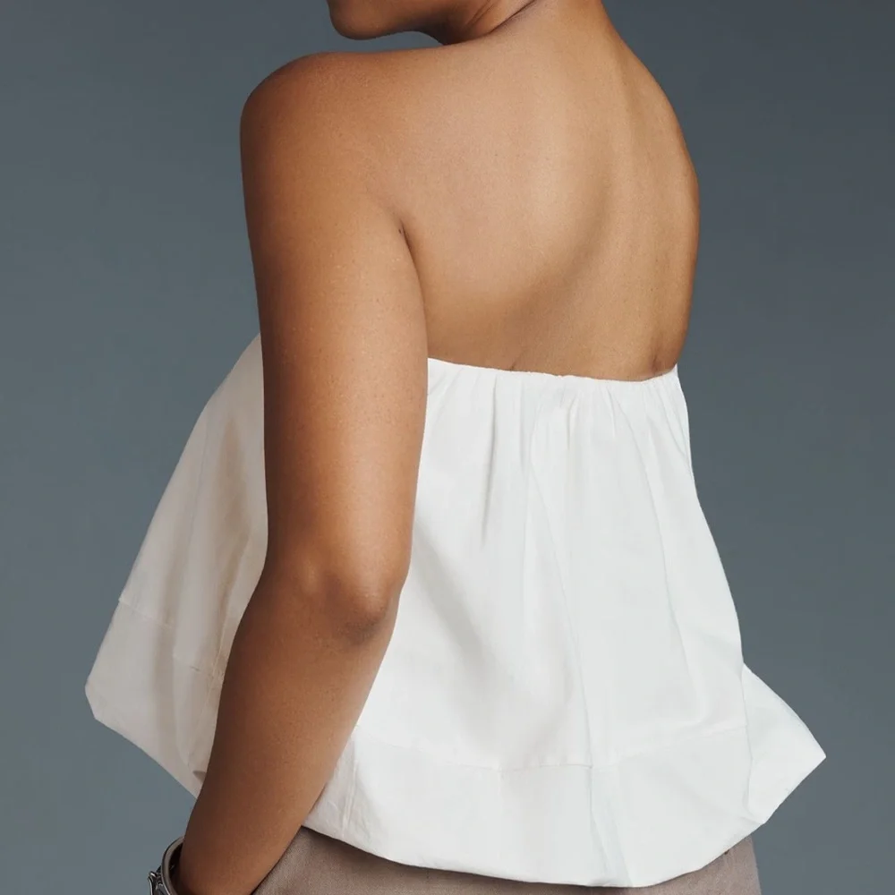 Anthropologie Maeve White Strapless Bubble Hem Top